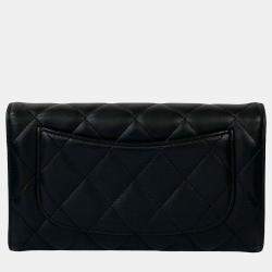 Pre Owned Chanel Black Classic CC Quilted Lambskin Flap Wallet