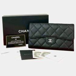 Pre Owned Chanel Black Classic CC Quilted Lambskin Flap Wallet