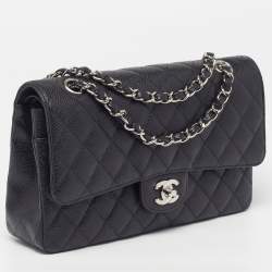 مملوكة مسبقًا Chanel Classic Double Flap Medium Black Quilted Caviar Leather Shoulder Bag