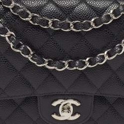 مملوكة مسبقًا Chanel Classic Double Flap Medium Black Quilted Caviar Leather Shoulder Bag