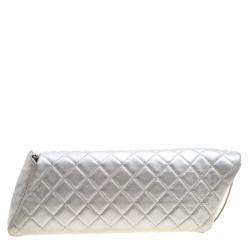 Pre Owned Chanel Silver Quilted Leather Reissue Chain Cluth