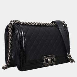 مملوكة مسبقًا حقيبة شانيال جلد العجل وبراءات الاختراع جلد قديمة وسط بوي