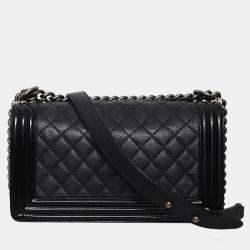 مملوكة مسبقًا حقيبة شانيال جلد العجل وبراءات الاختراع جلد قديمة وسط بوي