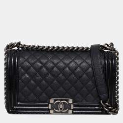 مملوكة مسبقًا حقيبة شانيال جلد العجل وبراءات الاختراع جلد قديمة وسط بوي