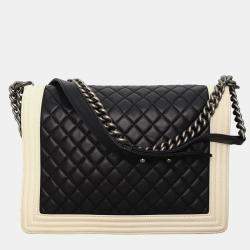 مملوكة مسبقًا Chanel Large Boy Bag Beige, Black Lambskin Leather