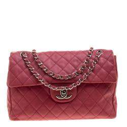 Pre Owned Chanel Red Quilted Leather Maxi Jumbo XL Classic Flap Bag