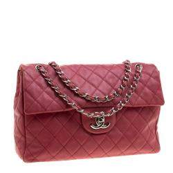 Pre Owned Chanel Red Quilted Leather Maxi Jumbo XL Classic Flap Bag