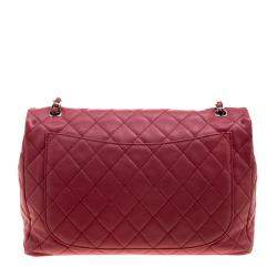 Pre Owned Chanel Red Quilted Leather Maxi Jumbo XL Classic Flap Bag