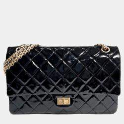 Pre Owned حقيبة شانيل جلد لامع أسود قديمة 2.55