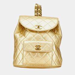 Pre Owned حقيبة ظهر شانيل كوكو مارك ماتلاسي جلد خروف ذهبي