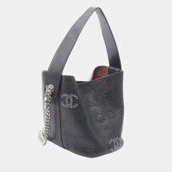 Pre Owned Chanel Punching Logo Coco Mark Shoulder Bag Leather Navy