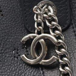 Pre Owned Chanel Punching Logo Coco Mark Shoulder Bag Leather Navy