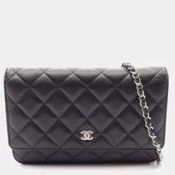 Pre Owned Chanel Classic Wallet on Chain Black Caviar Grained Calfskin Leather Crossbody Bag