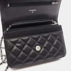 Pre Owned Chanel Classic Wallet on Chain Black Caviar Grained Calfskin Leather Crossbody Bag