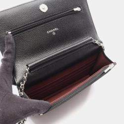 Pre Owned Chanel Classic Wallet on Chain Black Caviar Grained Calfskin Leather Crossbody Bag