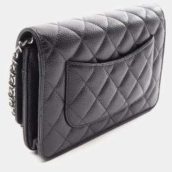 Pre Owned Chanel Classic Wallet on Chain Black Caviar Grained Calfskin Leather Crossbody Bag