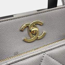 Pre Owned Chanel Business Affinity Small Gray Caviar Leather Top Handle Bag