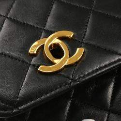 Pre Owned Chanel Double Turnlock Vintage Black Lambskin Top Handle Bag