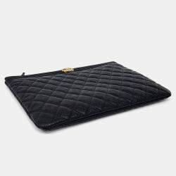 Pre Owned Chanel Black Leather Caviar Boy Clutch New Medium