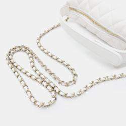 Pre Owned Chanel Timeless Classic Hobo Clutch on Chain Mini White Caviar Grained Leather Shoulder Bag