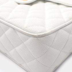Pre Owned Chanel Vintage Quilted White Caviar Leather Coco Ball Camera Shoulder Bag