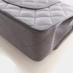 Pre Owned Chanel Classic Double Flap Medium Grey Lambskin Shoulder Bag