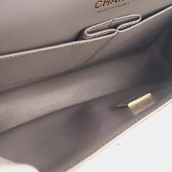 Pre Owned Chanel Classic Double Flap Medium Grey Lambskin Shoulder Bag