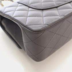 Pre Owned Chanel Classic Double Flap Medium Grey Lambskin Shoulder Bag