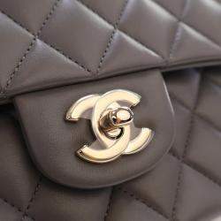 Pre Owned Chanel Classic Double Flap Medium Grey Lambskin Shoulder Bag