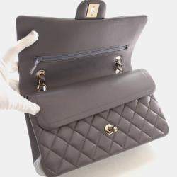 Pre Owned Chanel Classic Medium Grey Lambskin Leather Shoulder Bag