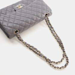Pre Owned Chanel Classic Medium Grey Lambskin Leather Shoulder Bag