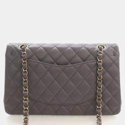 Pre Owned Chanel Classic Medium Grey Lambskin Leather Shoulder Bag