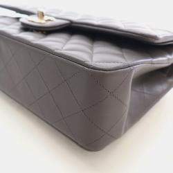 Pre Owned Chanel Classic Medium Grey Lambskin Leather Shoulder Bag