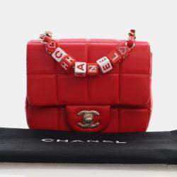 Pre Owned Chanel Monacoco Mini Red Lambskin Square Top Handle Flap Bag