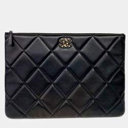 Pre Owned Chanel 19 Black Leather Clutch Large AP0952