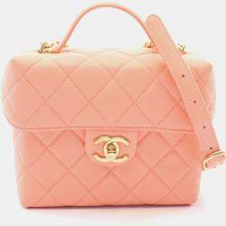 Pre Owned Chanel Small Vanity Case Pink Grained Calfskin Leather Top Handle Bag
