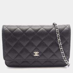 Pre Owned Chanel Classic Wallet on Chain Black Grained Calfskin Leather Crossbody Bag