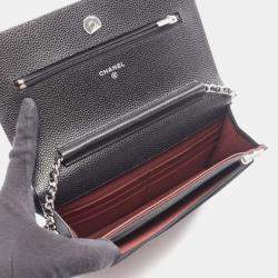 Pre Owned Chanel Classic Wallet on Chain Black Grained Calfskin Leather Crossbody Bag