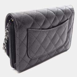 Pre Owned Chanel Classic Wallet on Chain Black Grained Calfskin Leather Crossbody Bag
