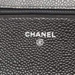 Pre Owned Chanel Classic Wallet on Chain Black Grained Calfskin Leather Crossbody Bag