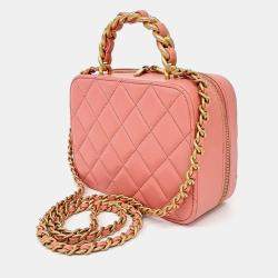 Pre Owned Chanel Pink Leather Cosmetic Vanity Top Handle Chain Shoulder Bag