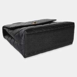 Pre Owned Chanel Vintage Kelly Medium Black Quilted Caviar Leather Top Handle Bag