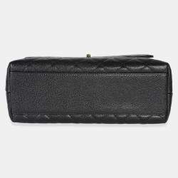 Pre Owned Chanel Vintage Kelly Medium Black Quilted Caviar Leather Top Handle Bag