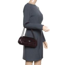 Pre Owned Chanel Dark Brown Vertical Quilted Leather Accordion Flap Bag