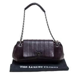 Pre Owned Chanel Dark Brown Vertical Quilted Leather Accordion Flap Bag