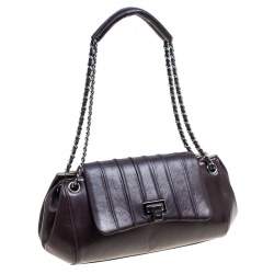 Pre Owned Chanel Dark Brown Vertical Quilted Leather Accordion Flap Bag
