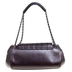 Pre Owned Chanel Dark Brown Vertical Quilted Leather Accordion Flap Bag