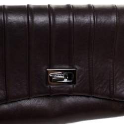 Pre Owned Chanel Dark Brown Vertical Quilted Leather Accordion Flap Bag