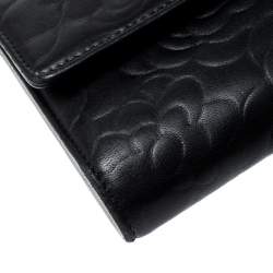 Chanel Black Camellia Embossed Leather Flap Wallet