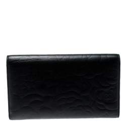 Chanel Black Camellia Embossed Leather Flap Wallet